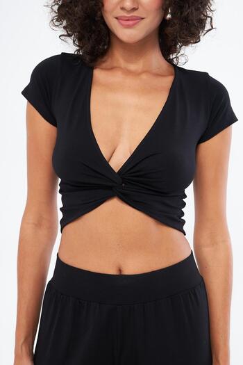 Chandraswear Black Twist Blouse - Women's, Twist Detail, Short Sleeve