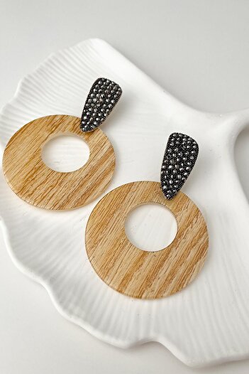 Modex Anthracite Stone Wooden Look Earrings