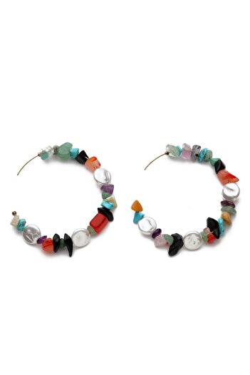 Modex Colorful Jewelled Hoop Earrings with Pearls (5cm)