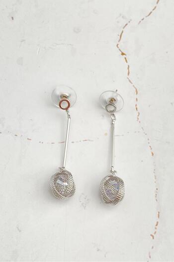 Modex Silver Color Rhinestone Ball Dangle Earrings (5cm)