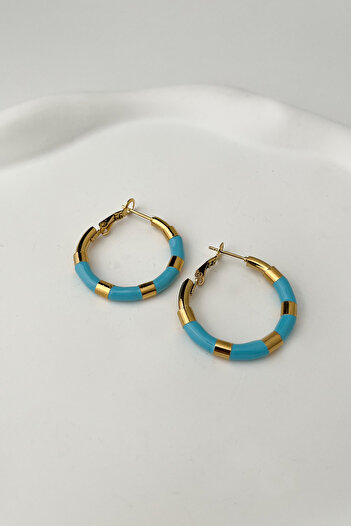 Modex Steel Enamel Metal Blue Hoop Earrings (Size:3Cm)
