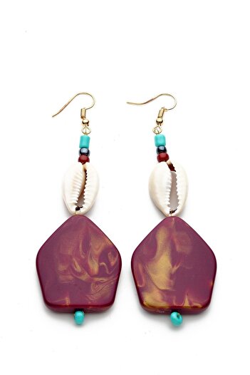 Modex Burgundy Natural Stone Sea Shell Earrings