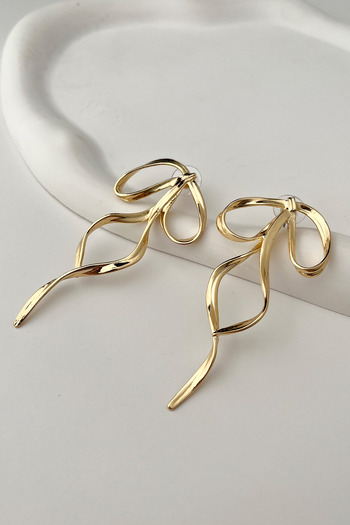 Modex Gold Color 3*7cm Bow Earrings