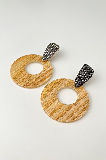 Modex Anthracite Stone Wooden Look Earrings