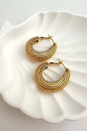Modex Gold Yellow Solid Brass Basket Earrings