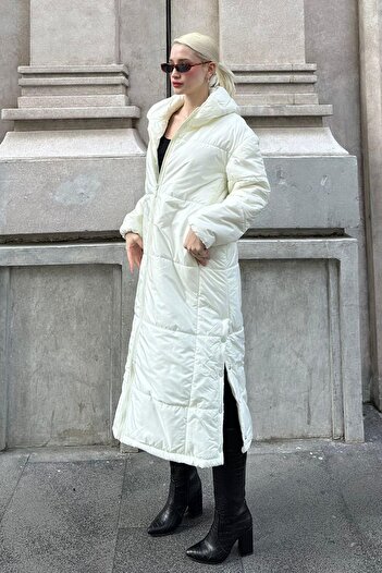 Madmext Mad Girls Ecru Long Puffer Coat Mg1303