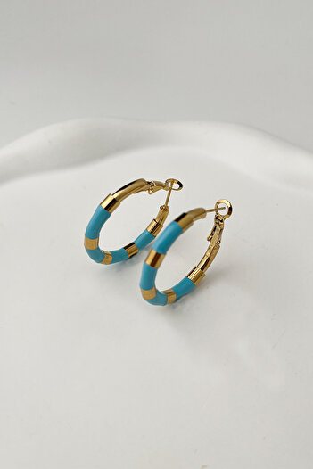 Modex Steel Enamel Metal Blue Hoop Earrings (Size:3Cm)