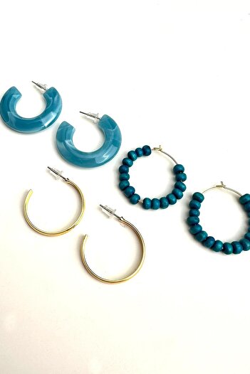 Modex Blue Three Double Color Hoop Earrings Set (Diater 3 cm)