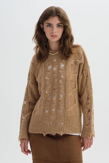 SHERIN Light Brown Perforated Knitwear Sweater