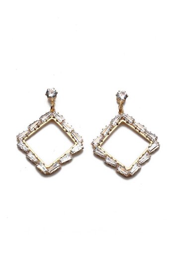 Modex Gold Color Baguette Stone Square Dangle Earrings (4cm)