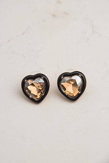 Modex Honey Color Stoned Enamel Heart Earrings (2cm)