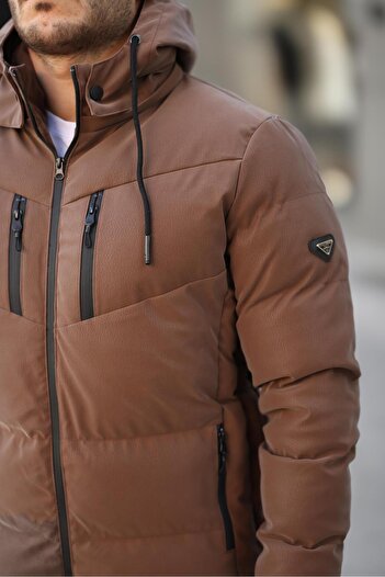 ByTrend Çift Göğüs Fermuarlı Karbon Deri Şişme Mont PLDP 2986_50406-1