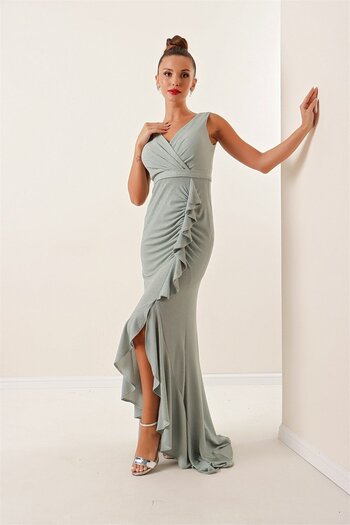 By Saygı Double Breasted Neckline Flounce Front Fish Dress