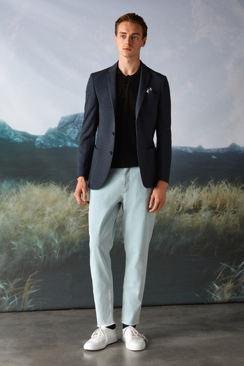 Tween Slim Fit Lacivert Melanj Viskon Karışımlı Sihirli Kumaş Ceket