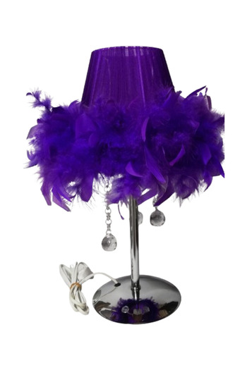TEKAY AYDINLATMA Purple Feather and Stone Bedroom - Lampshade Wood, White Metal Gold Leg