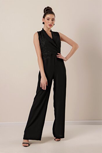 By Saygı Double Breasted Collar Bead and Embroidery Embroidered Jumpsuit