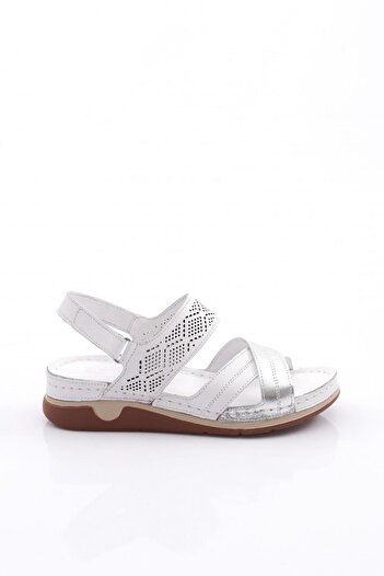 DGN Women's Sandals White Silver Genuine Leather 2322752103243