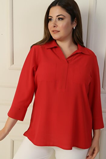 By Saygı Plus Size Pocket Blouse