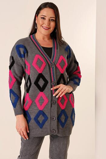 By Saygı Oversize Towel Baklava Pattern Long Knitwear Cardigan