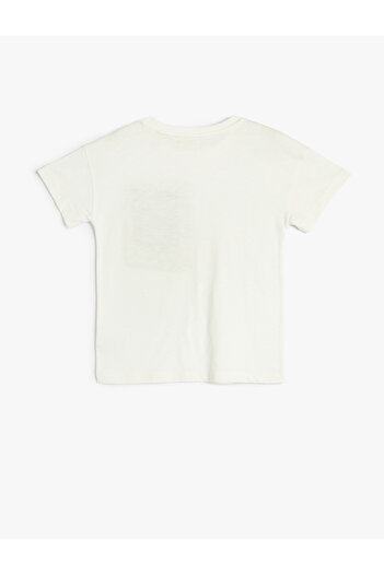 Koton Kurzarm-T-Shirt aus Baumwolle mit bedruckter Pattentasche und detailliertem Rundhalsausschnitt