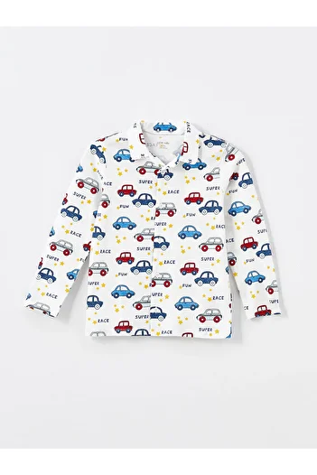 LC Waikiki Lcw Baby Ecru Printed Polo Collar Long Sleeve Printed Baby Boy Pajama Set
