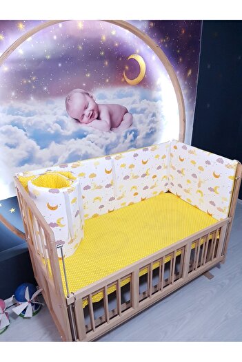 Baby Clime 70X130 Crib Side Protection 4 Pieces - Yellow Moon Polka Dot Pattern (Excluding Beafs)