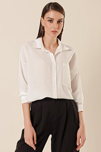 By Saygı Single Pocket Oversized Seersucker Linen Shirt