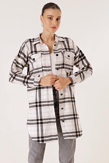 By Saygı Double Pocket Stamped Plaid Tunic Shirt