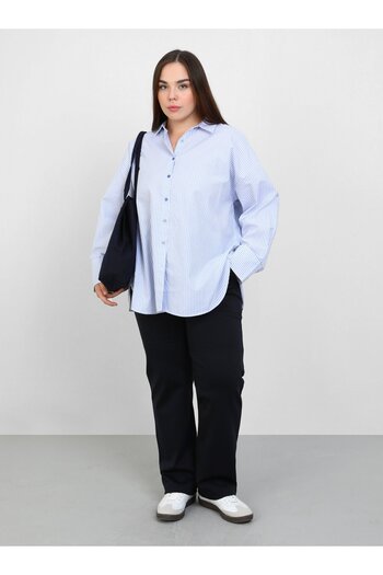 ALİA Navy Blue Large Size Knitted Trousers - Button Detail - Alia