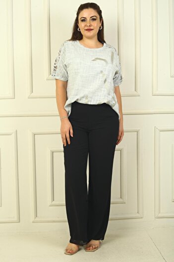 By Saygı Plus Size Chiffon Trousers - Elastic Waist and Lined