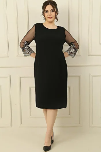 By Saygı Rochie căptușită de mărimi plus cu tul cu margele și broderie cu flori pe mâneci