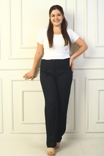 By Saygı Imported Crepe Plus Size Trousers with Elastic Sides