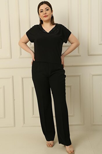 By Saygı Large Size Trousers with Elastic Waist