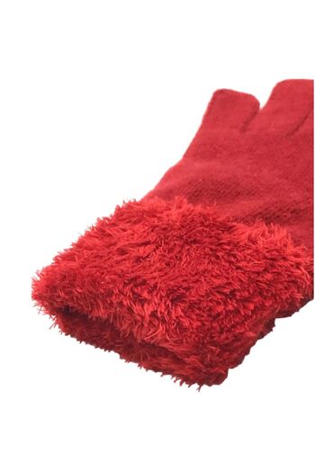 AXE SPORTSWEAR Red Winter - Faux Fur Detailed Wool Knitwear Women's Gloves Glove