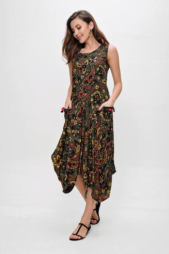 By Saygı Ethnic Pattern Asymmetrical Viscose Dress