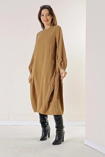 By Saygı Buttoned Sleeve Pocket Ruffle Liyocel Dress