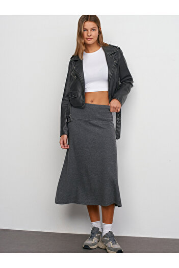 Dilvin 80390 Thessaloniki Midi Skirt-Anthracite