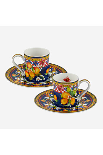 CHIARA ALESSI Capri Mavi Porselen Kahve Fincan Seti 120 Ml