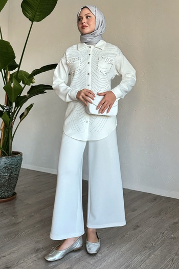InStyle White Double Set with Stone and Pearl Detail