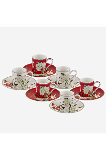 CHIARA ALESSI Butterfly Walley Red White Porcelain Coffee Cup Set 90 ml