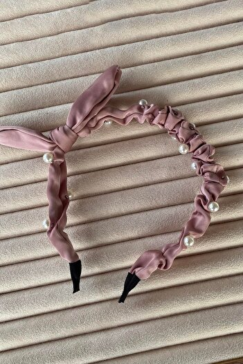 TAKIŞTIR Pink Color Ribbon Figured Pearl Detailed Crown