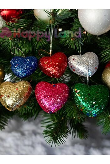 Happyland Christmas Pine Tree Ornament 4cm 6Pcs Colorful Heart Vine Ornament Colorful Christmas Heart Ornament