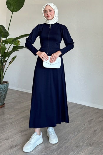 InStyle Fish Sleeve Navy Blue Skirt Suit