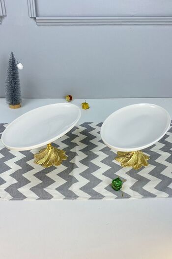 MAY HOME 2-Piece Porcelain Kand Footed Oval Plate & Presentation Service Appetizer Plate