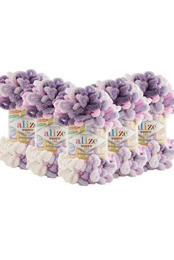 Alize Pack of 5 Puffy Color Lavender Pink Knitting Yarn - 100Gr 9Mt Finger Knitting Yarn