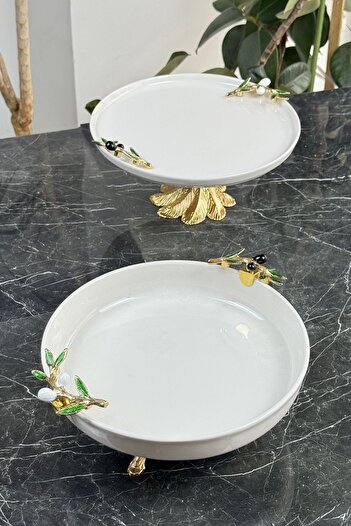 MAY HOME Gold Color 2-Piece Tableware and Presentation Set - Olive