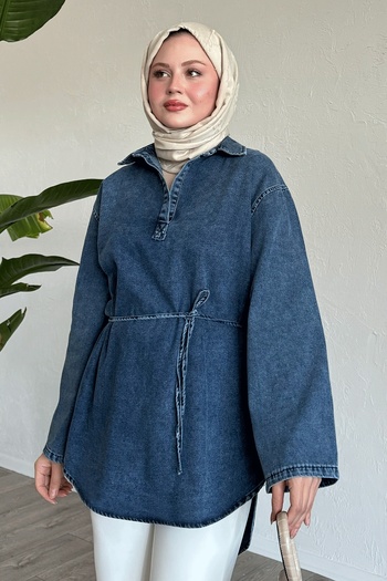 InStyle Tunica albastra din denim cu maneca evazata