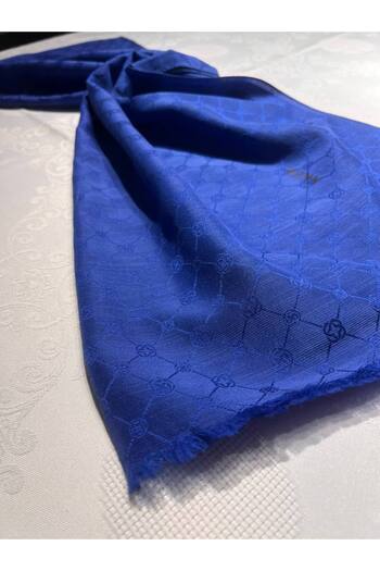 Aker Saks Blue K. Logo Silk/Cotton Jacquard Etol Shawl - 924