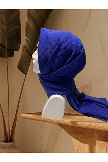 Aker Saks Blue K. Logo Silk/Cotton Jacquard Etol Shawl - 924
