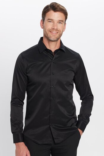 Tudors Pánská Slim Fit Slim Fit bavlněná obyčejná černá košile